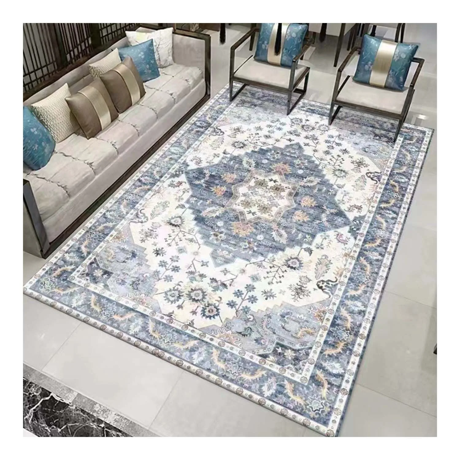 Washable Rugs Area Rug for Living Room Vintage Rugs Non-Slip Traditional Carpet for Bedroom Dining Nave