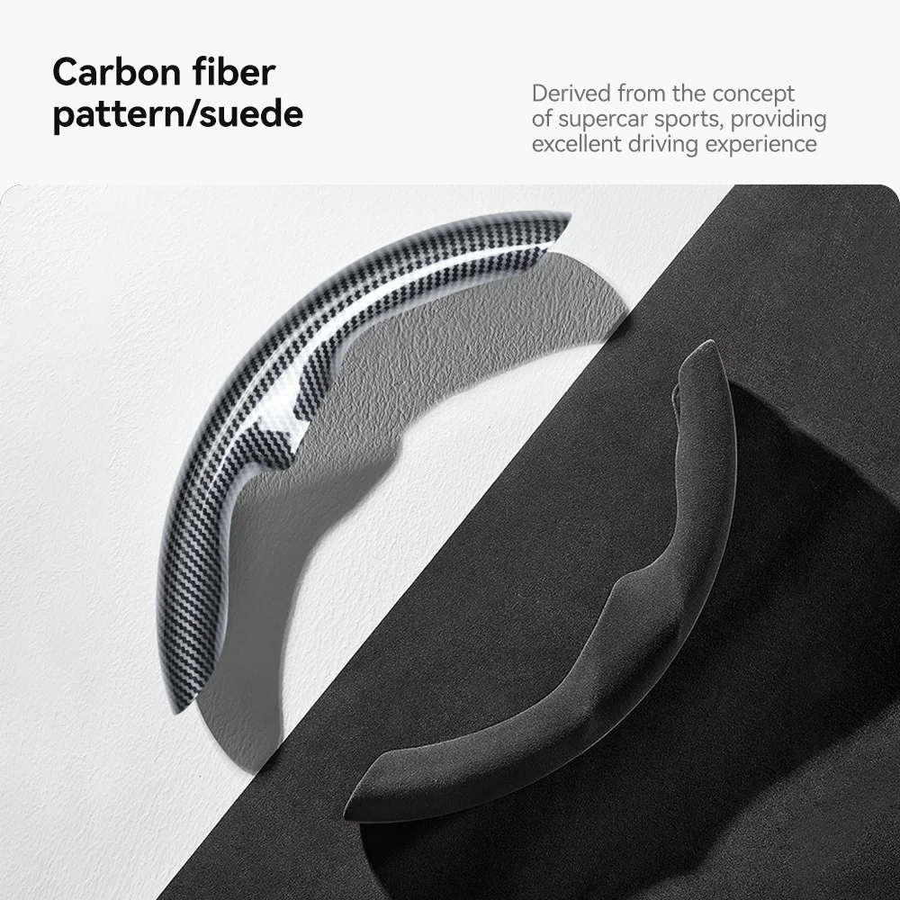 YZ ل تسلا نموذج 3/Y هايلاند العرعر غطاء عجلة القيادة ألياف الكربون الجلود مكافحة الفراء الرياضة عجلة القيادة اكسسوارات السيارات #6