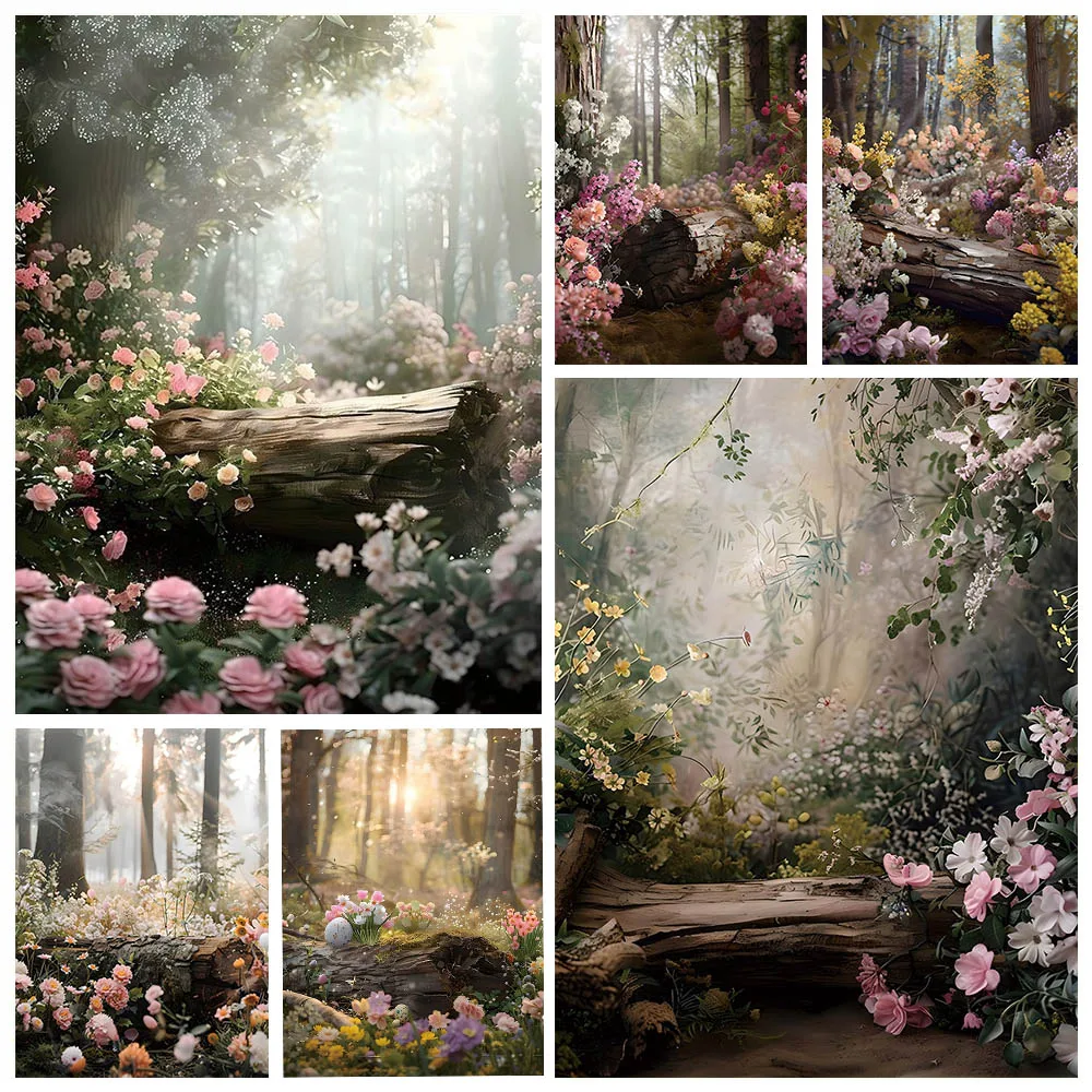 

Mehofond Spring Forest Photo Backdrop Princess Birthday Pregant Portrait Nature Flower Wooden Decor Photography Background Prop