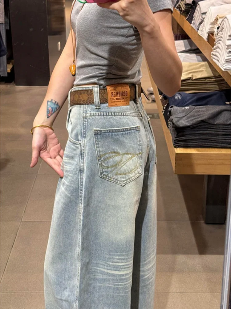 

Low Waist American Retro Knife Wide Leg Jeans Women's Loose Fit Straight Cut Denim Pants Spring Fashion plus Size