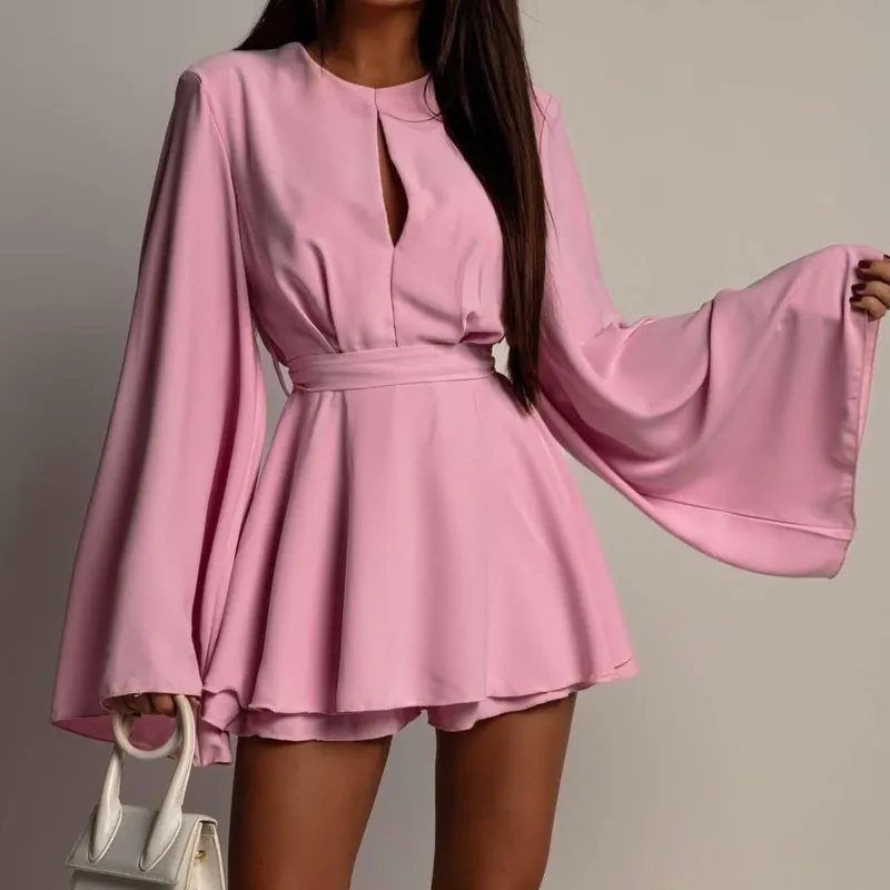 Temperament Pendeln frauen Kleid Herbst Neue Stil Stilvolle Einfarbig Sexy Backless Taille-inziehen Spitze-up A-line kleid