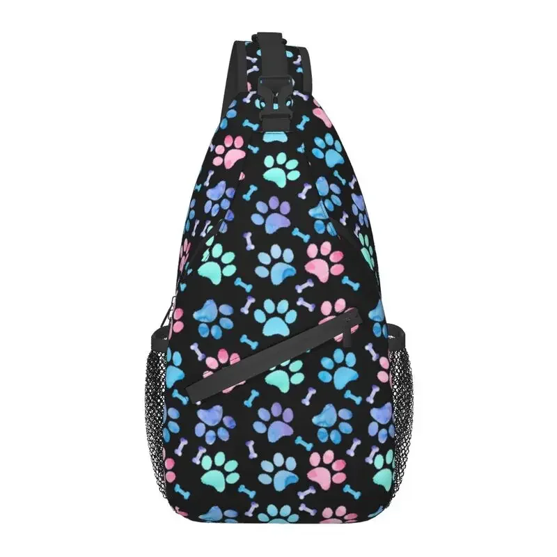 Cool Paw Dog Print Watercolor Pattern Sling Bag for Cycling Camping Men's Crossbody Chest Backpack Shoulder Daypack