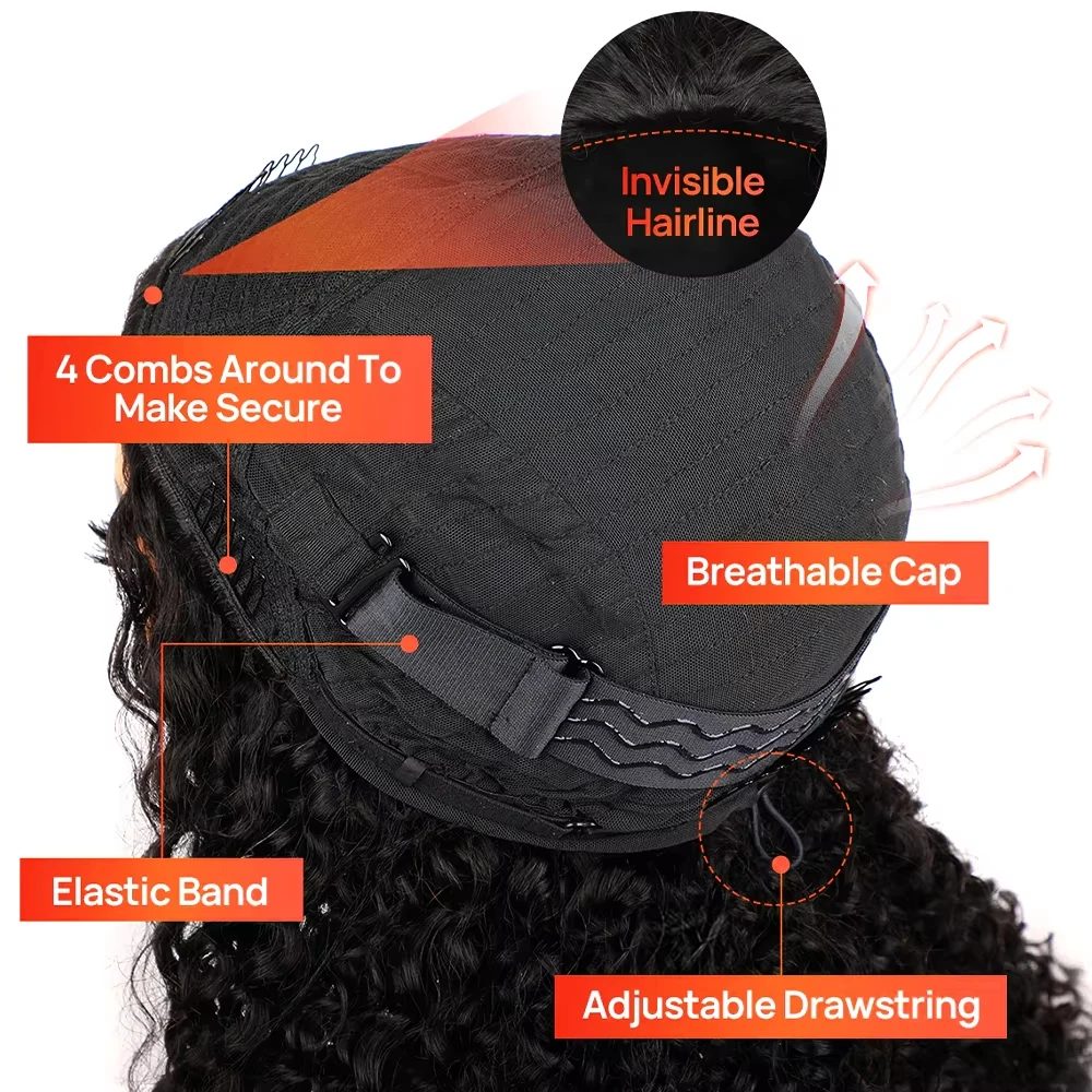 3 In 1 Kinky Curlyครึ่งWigsผมมนุษย์ที่มองไม่เห็นสายรัดวิกผมธรรมชาติเครื่องทําWigs