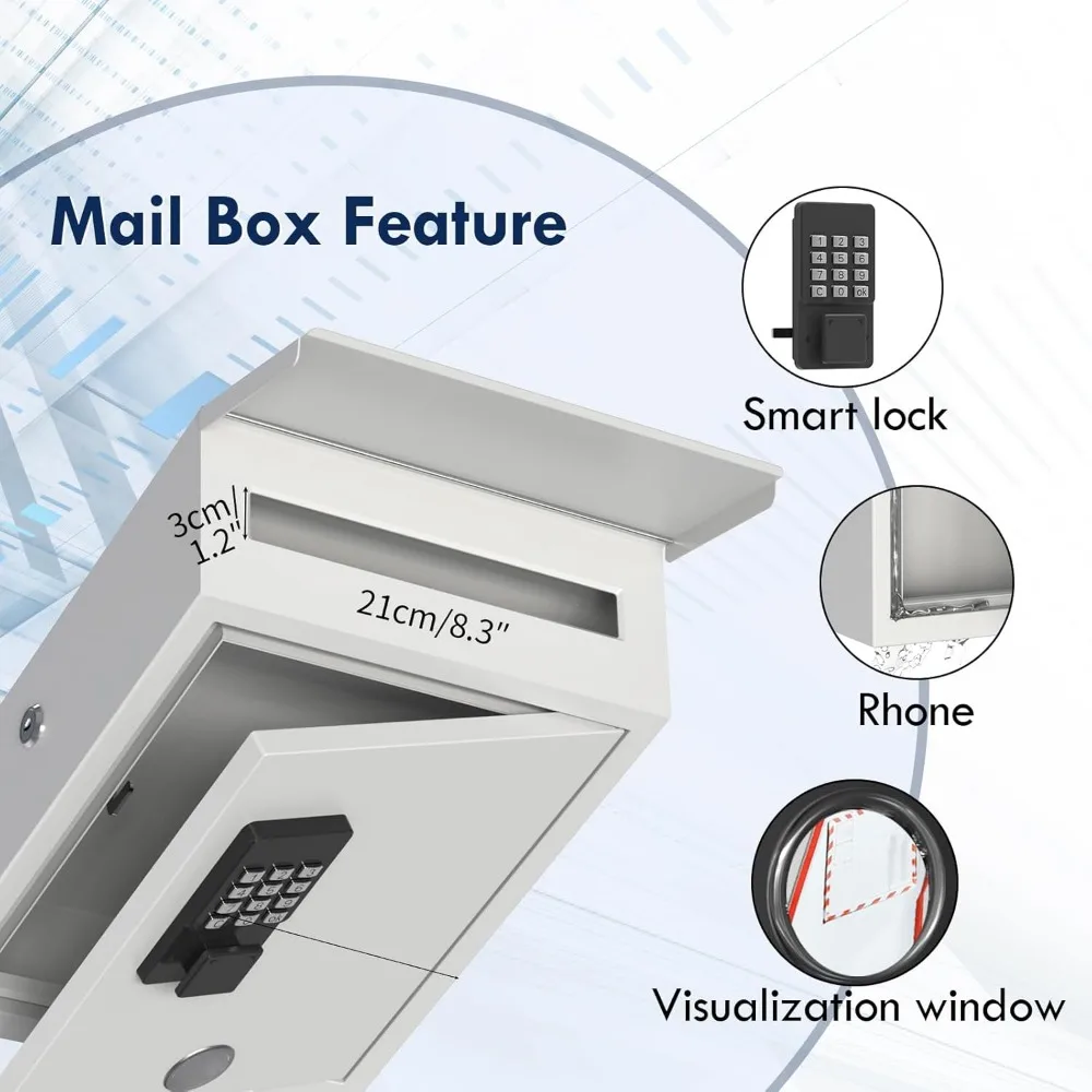 Mailbox with Electronic Lock, Locking Mail Boxes for House, Wall Mount Business Suggestion Box, Key Drop Box, One Time