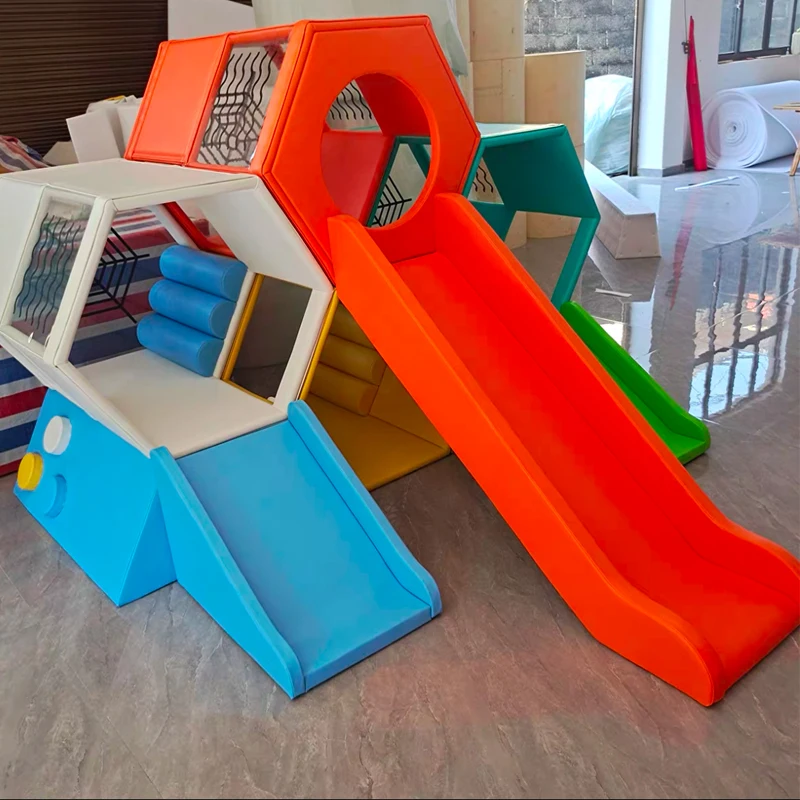 Rainbow Honeycomb Soft Climb and Slide Combo Set Bee Hive Daycare Maze Game Indoor Playground Kids Soft Honeycomb Soft Pla