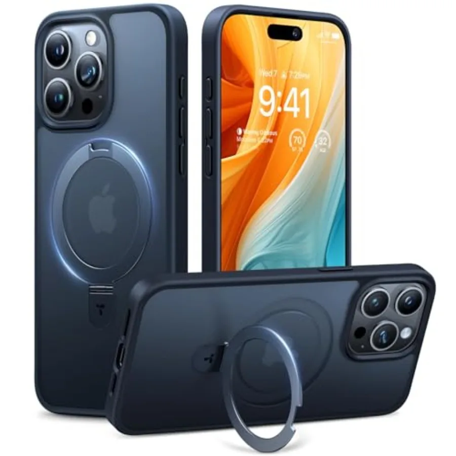 

Magnetic Ostand for iPhone 15 Pro Max Case, Military Grade Drop Tested, Compatible with MagSafe, Built in Kickstand, Translucen