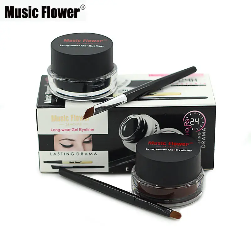 Música flor 2 em 1 café + gel preto delineador compõem à prova dwaterproof água cosméticos conjunto olho forro maquiagem olho maquiagem