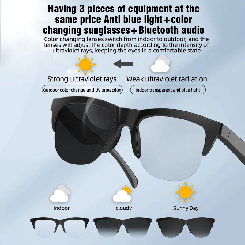 Ola Esporte Photosensitive Color Change Smart Glasses Bluetooth Voice Calls Control Music Anti-Blue Light Smart Touch Glasses - view 3