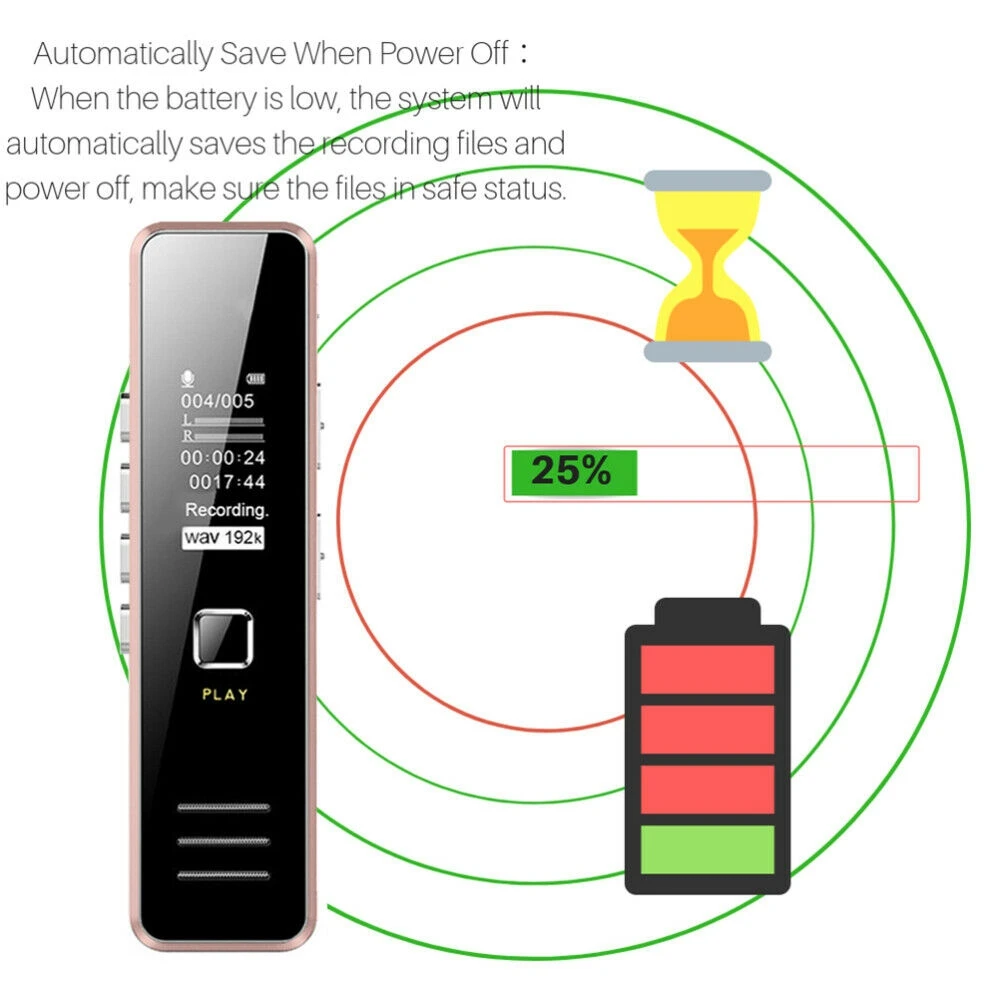 USB Âm Thanh Đầu Ghi 32GB Sạc Âm Thanh Kỹ Thuật Số Âm Thanh Đầu Ghi Dictaphone MP3 Người Chơi Giảm Tiếng Ồn DSP HD Ghi Hình