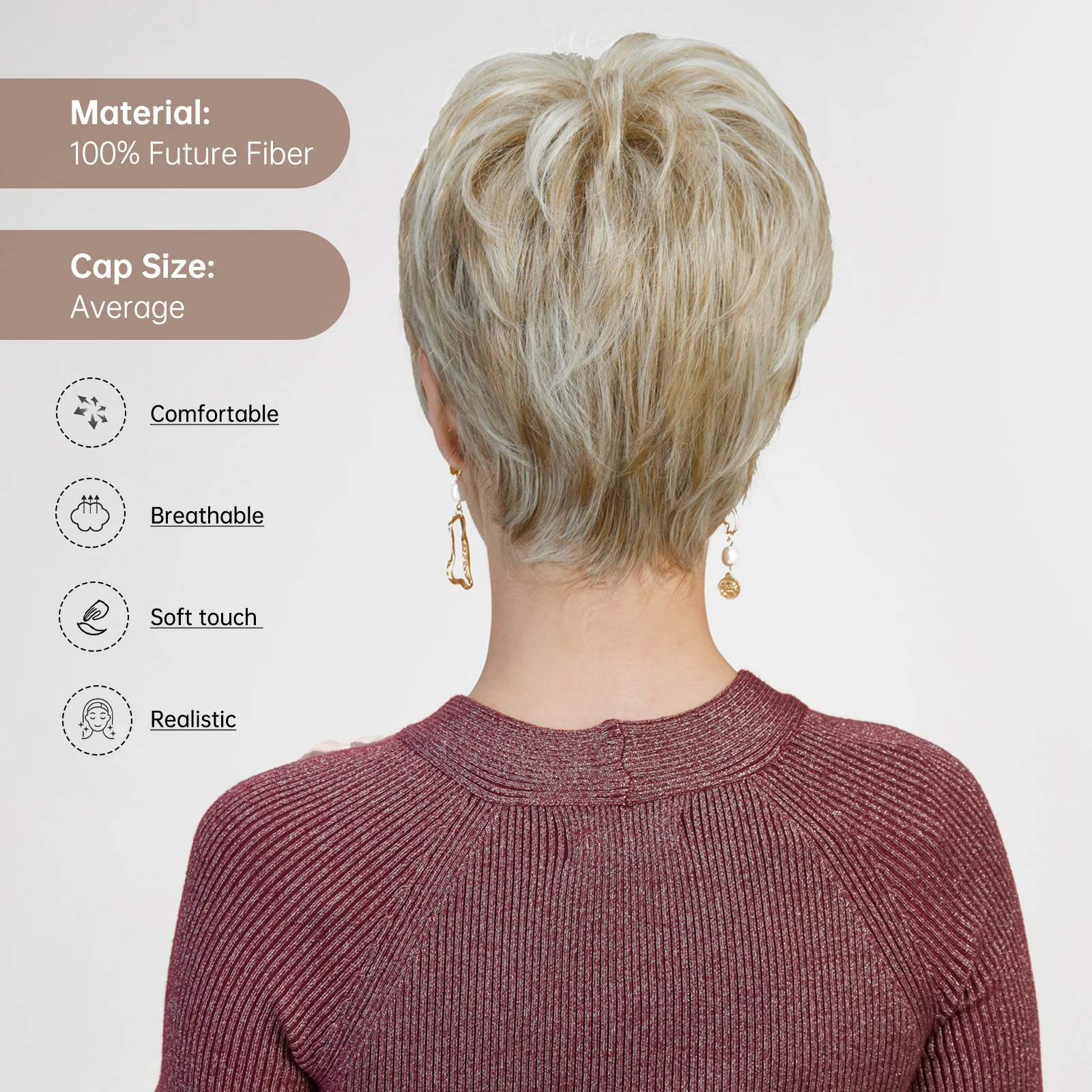 Peruca curta de corte Pixie estrondo para mulheres, loira, dourada, frente de renda, sintética, monofilamento, diária, cabelo resistente ao calor