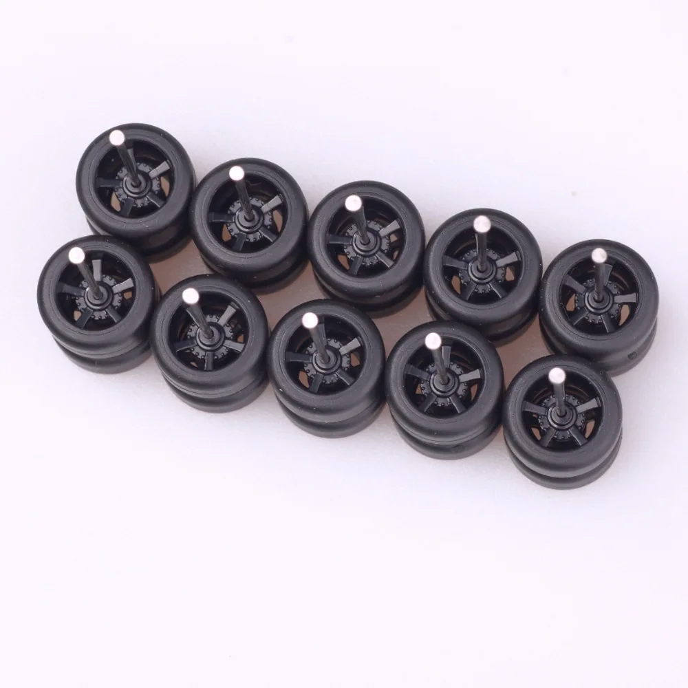 10Sets 1/64 Alloy Car Rubber Wheels With Tread Rubber Tires Staggered For HotWheel Modification Enthusiasts Vehicle Toy