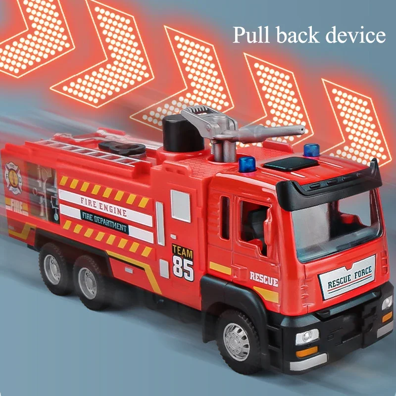 1:50 Fire Truck Diecast Alloy Sprinkler Toy with Light Music Water Simulation Spray Rescue Car Children\'s Toy Birthday Gifts