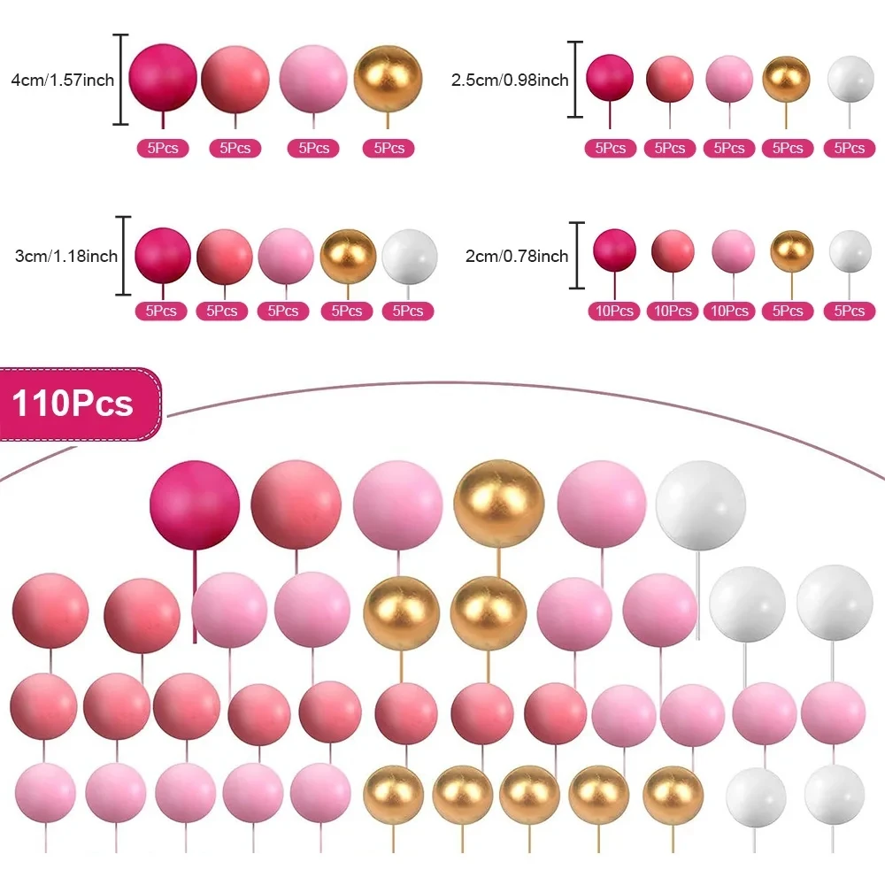 110 قطعة كرات كعكة توبر لتقوم بها بنفسك كعكة إدراج توبر رغوة كعكة كرات الخبز الديكور لذكرى الزفاف عيد ميلاد #2