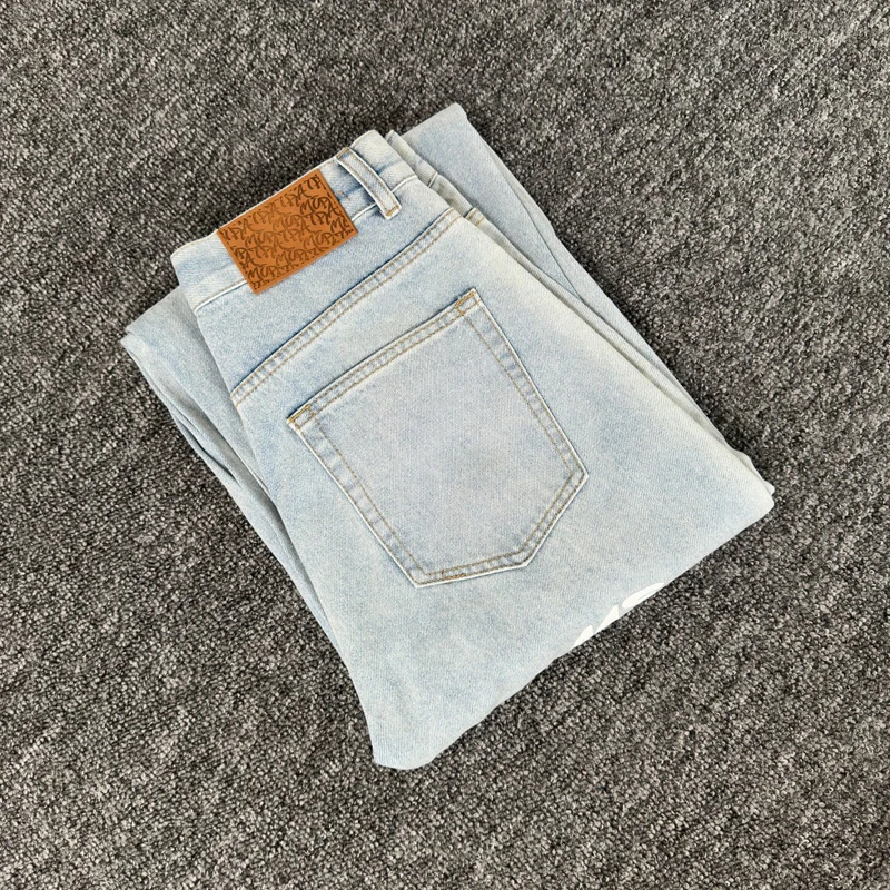 الصورة الحقيقية ميرترا الجينز الضوء الأزرق إلكتروني طباعة مستقيم الساق الجينز شارع العليا الرجال النساء موضة جديدة سراويل جينز الشارع الشهير