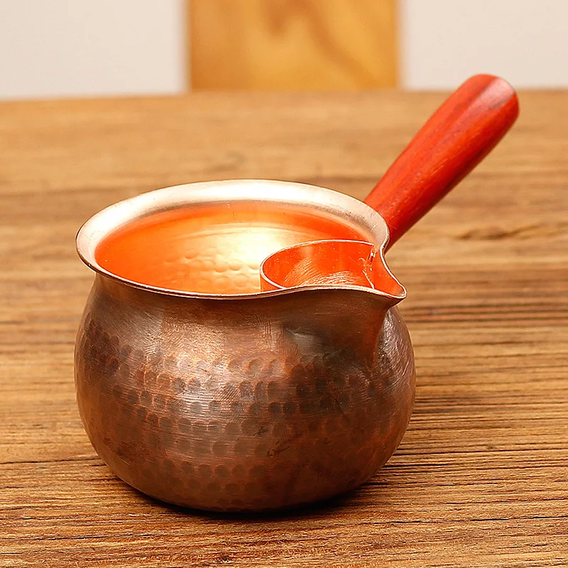350ml Hand‑Hammered Pure Copper Fair Pitcher Wooden Handle Tea Divider Gongdao Cup Traditional Tea Set Accessory