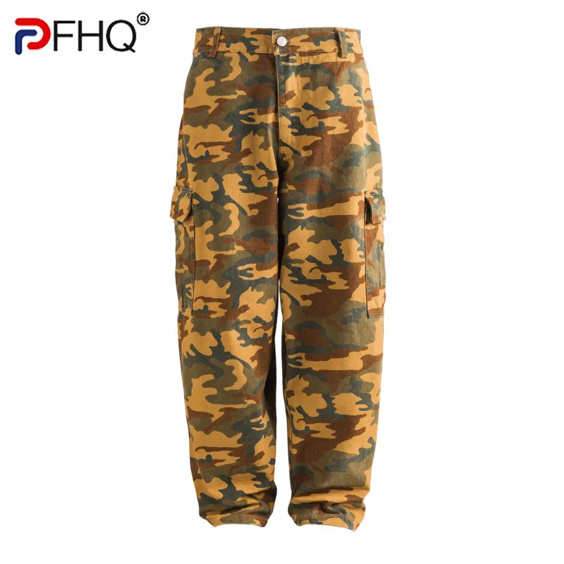 

PFHQ Men Camouflage Cargo Pants Autumn 2024 Winter Contrast Color Vintage Pocket Design Male Trousers Fashion