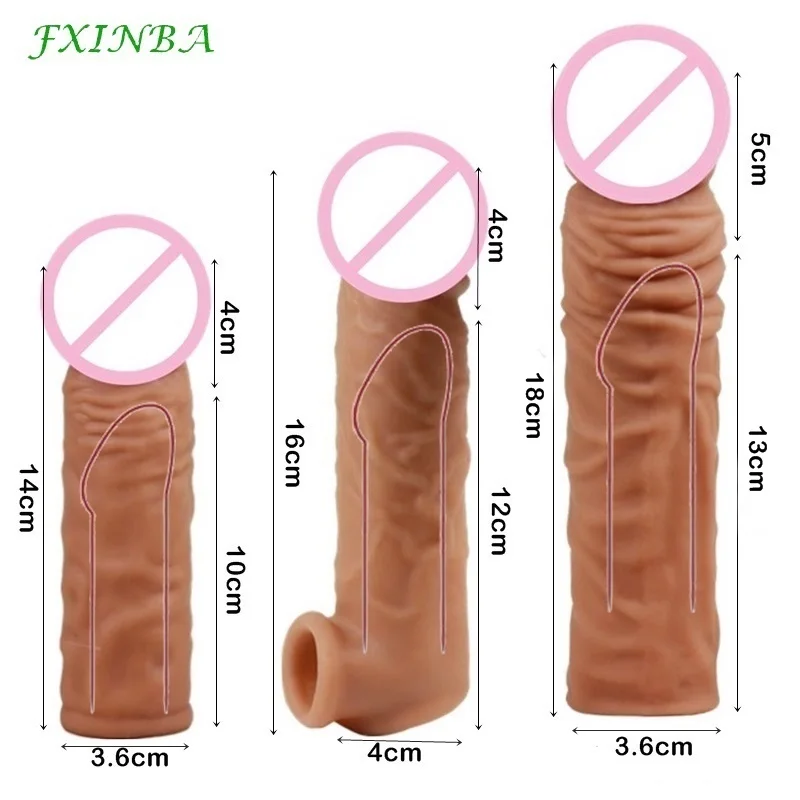 FXINBA 14-27cm Realistic Penis Sleeve Extender Cock Sleeve Dick Enlargement Delay Ejaculation Reusable Condom Men Sex Toys