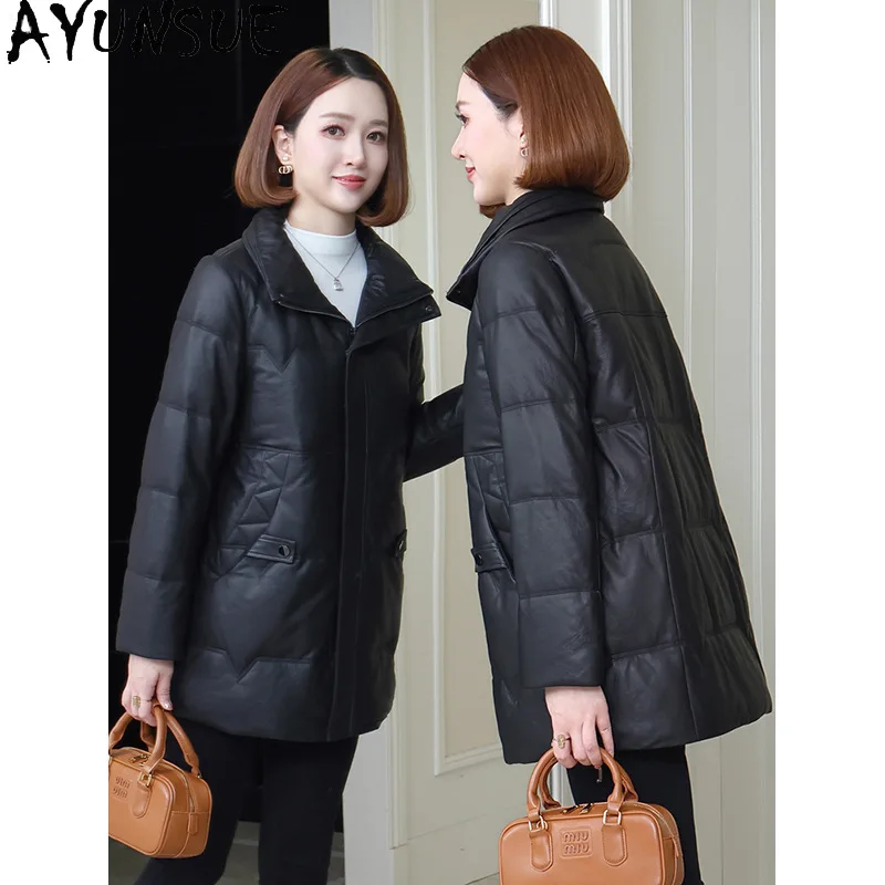 AYUNSUE chaqueta de piel de oveja auténtica para mujer, abrigo largo de estilo largo, ropa de invierno para mujer, novedad en prendas de vestir exteriores, Casaco Feminino