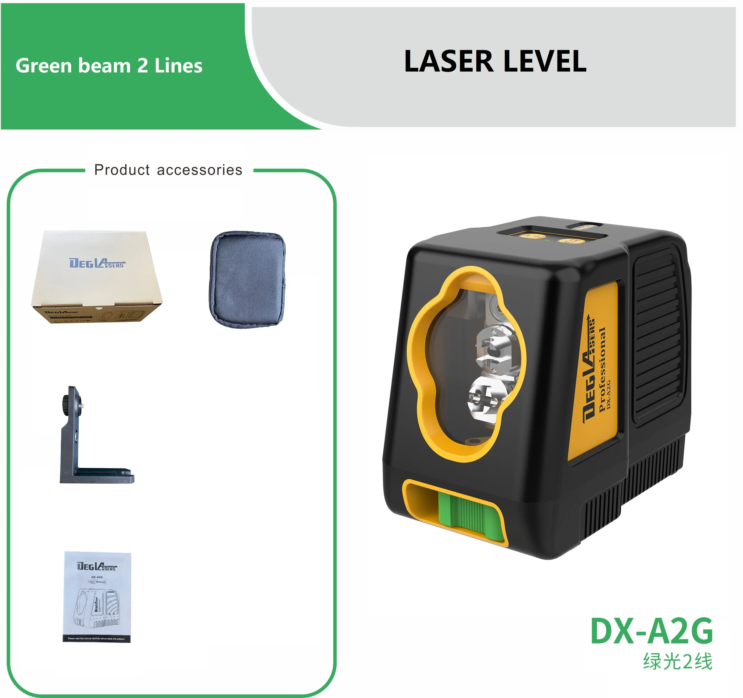 

DEGLASERS 2 Lines 100Ft Green beam Cross Line Self Leveling Dual-Module laser level,