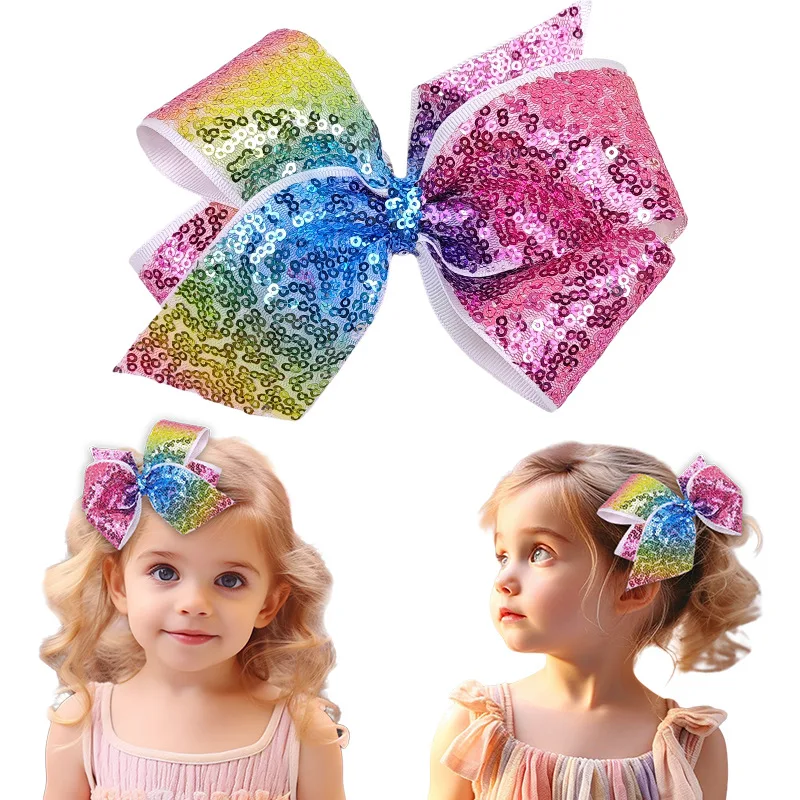 

Rainbow Gradient Sequin Bow Hair Clip Mermaid Tip Clip Girls Headwear Colorful Fabric Bangs Headband Accessory