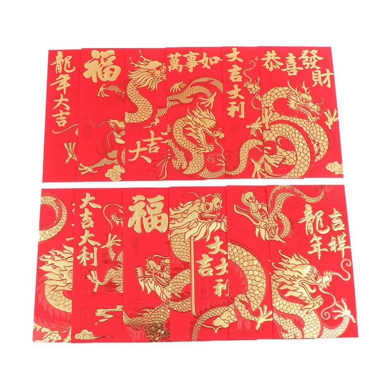 6PCS Lucky Red Packets Spring Festival Money Bag 2024 Dragon Year Universal Red Envelope For New Year Decoration