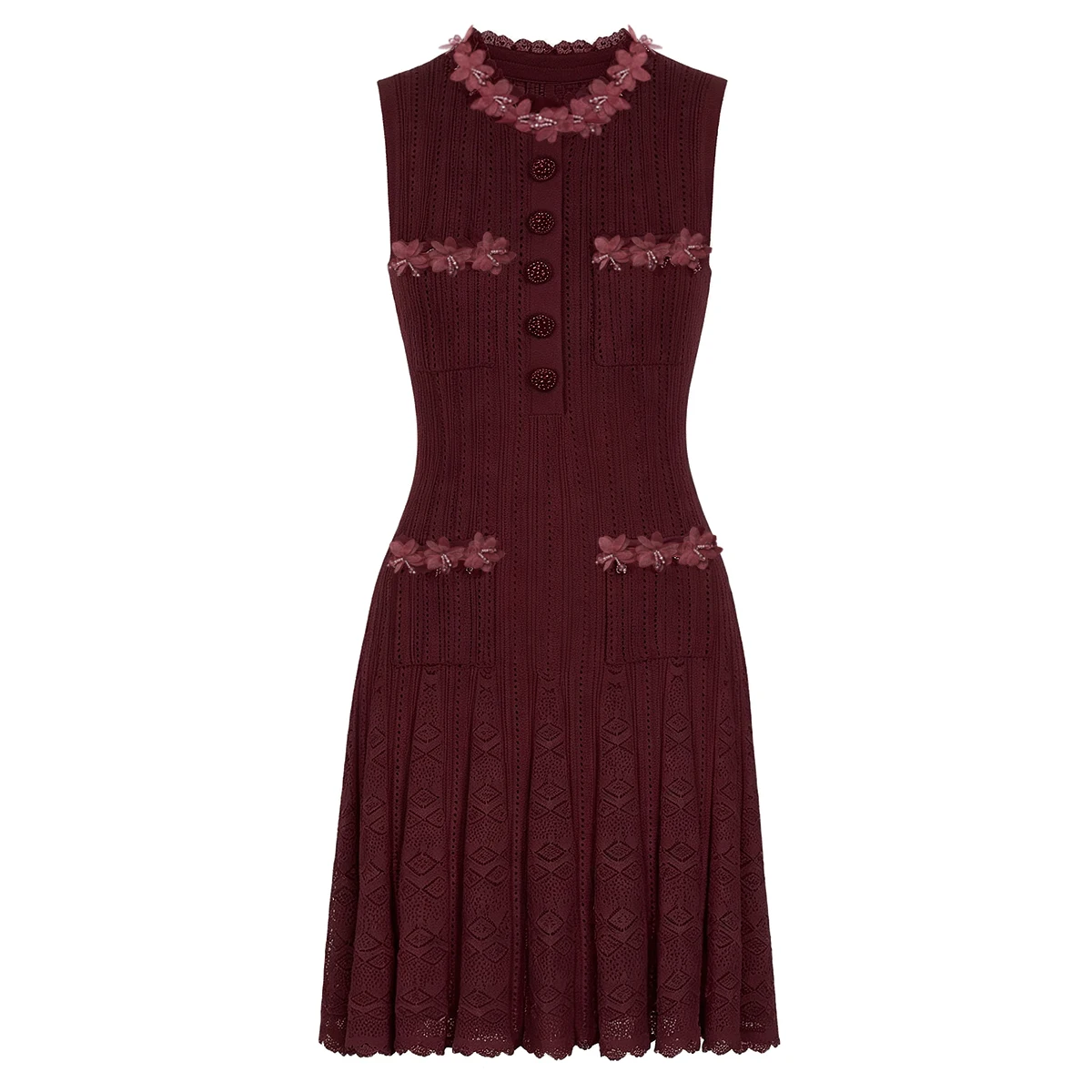 26242 Hochwertiges Damen-Strickkleid, ärmellos, mit 3D-Blumenmuster, schmal geschnitten, luxuriöses Abendkleid für Hochzeitsgäste und besondere Anlässe.
