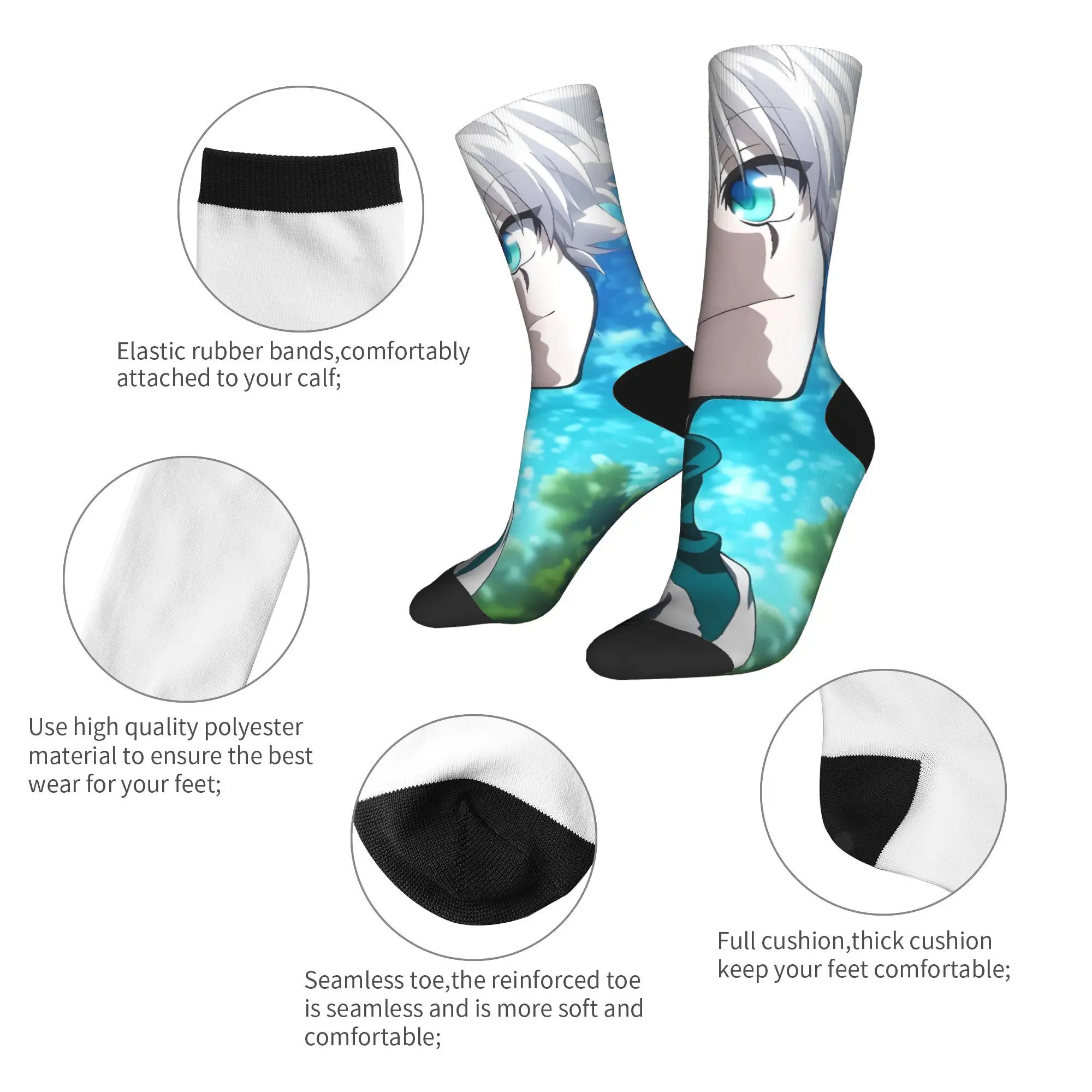 Women Men Socks Killua zoldyck HXH  Stockings Autumn Vintage Soft Socks Graphic Skateboard Anti Bacterial Socks