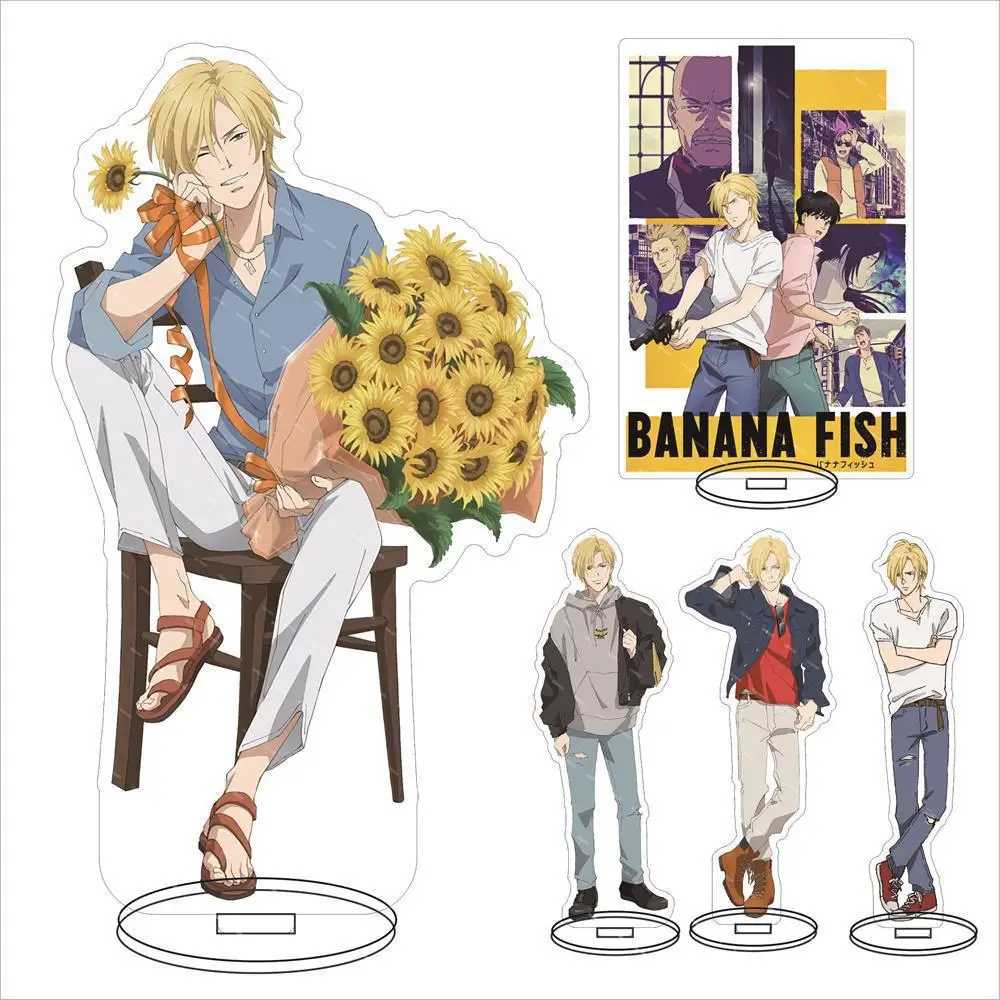 Japan Anime Banane Fisch Asche Luchs Okumura Eiji Cosplay Doppelseite Acryl Stand Figur Modell Platte Basis Schreibtisch Dekor Weihnachts geschenke