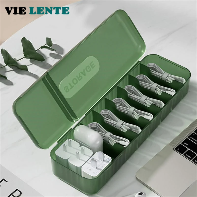 Cable Storage Box Organizer Charger Cord Storage Box With 7 Compartments Reusable Data Cable Storage Case For Home Or Travel