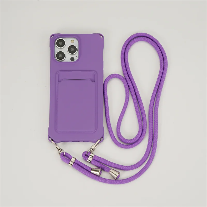 Shockproof Lanyard Case For iPhone 16 Pro Max 14 12 11 13 Mini 16 Plus 15 Pro Card Slot Holder Crossbody Necklace Strap Cover