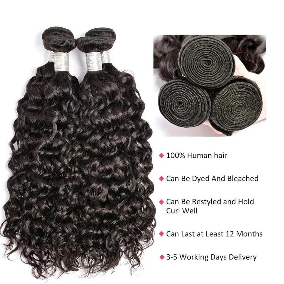 Sleek Peruvian Water Wave Human Hair Bundles Remy Hair 1 3 4 Bundles Human Hair Extensions Wet And Wavy Human Hair Bundles