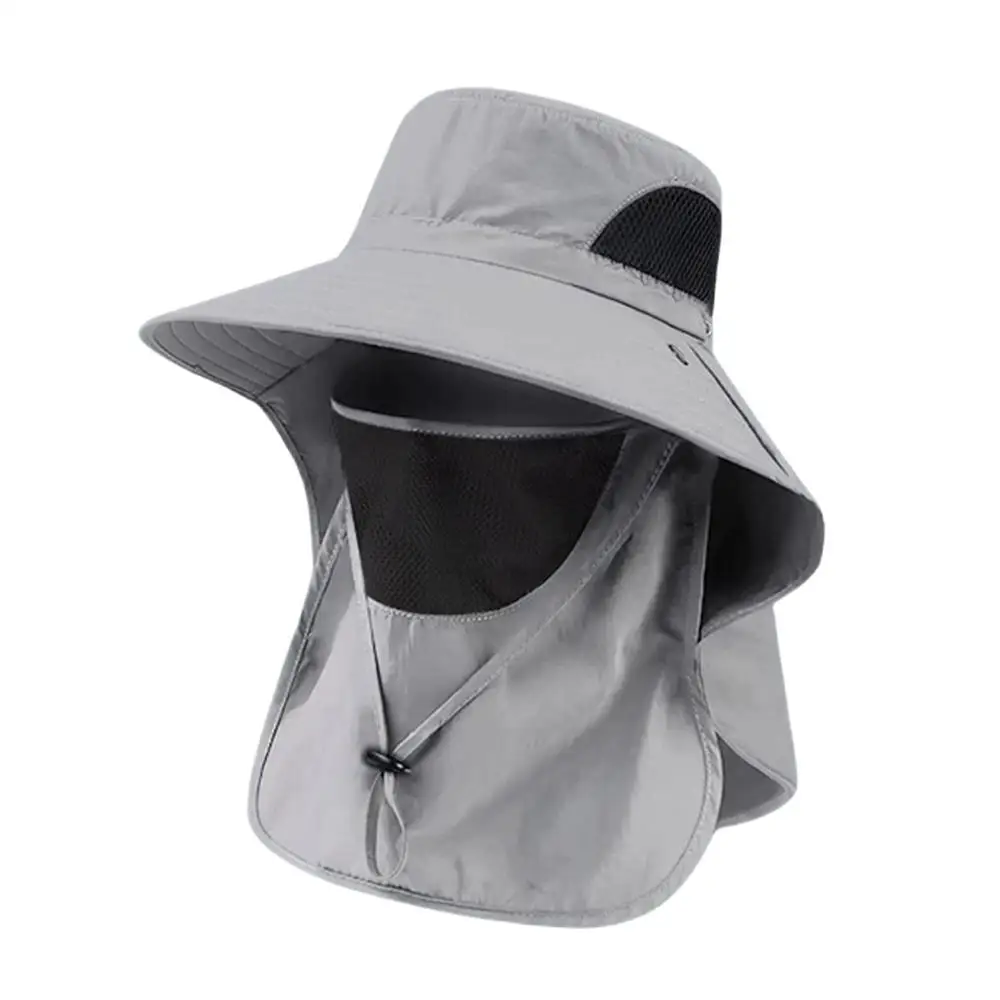 Topi Ember Pelindung Kemah Mendaki Uniseks Topi Matahari Musim Panas Topi Memancing Berburu Luar Ruangan Masker Dapat Dilepas Topi Nelayan Perlindungan Uv
