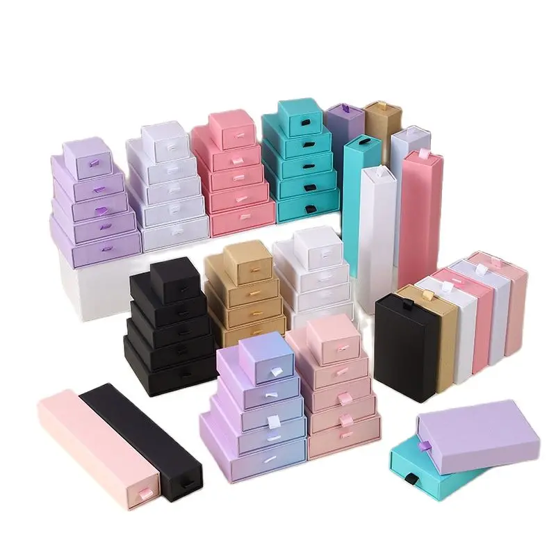 

10pcs Multi Color Rectangle Cardboard Jewelry Set Box for Ring Necklace gift boxes for jewellery packaging with Sponge inside