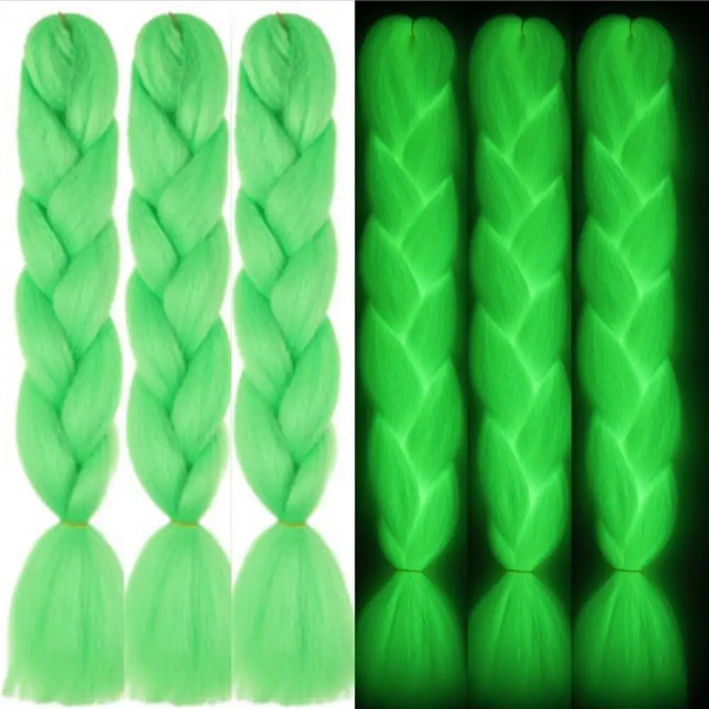 Trenza trenzada luminosa fluorescente, cabello sintético Jumbo brillante en la oscuridad, neón