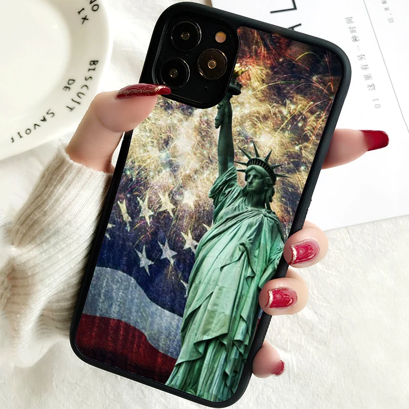 5 5S SE 2020 Phone Cover Case for iPhone 6 6S 7 8 PLUS X XS XR 11 12 13 MINI 14 PRO MAX Rubber American Flag Statue of Liberty