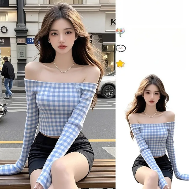 

​ ​ Осенняя пляжная накидка в клетку, женская туника с открытыми плечами и длинными рукавами, трансформируемая курортная рубашка, модная прибрежная рубашка для отдыха, незаменимые ​ ​