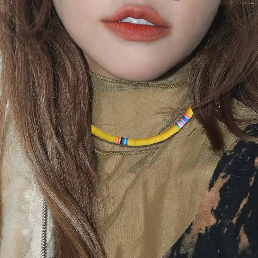 

Clay Necklace For Women Lightweight Colorful Pendant Beach Travel Festival Jewelry Decor Metal Chain Red 6Mm