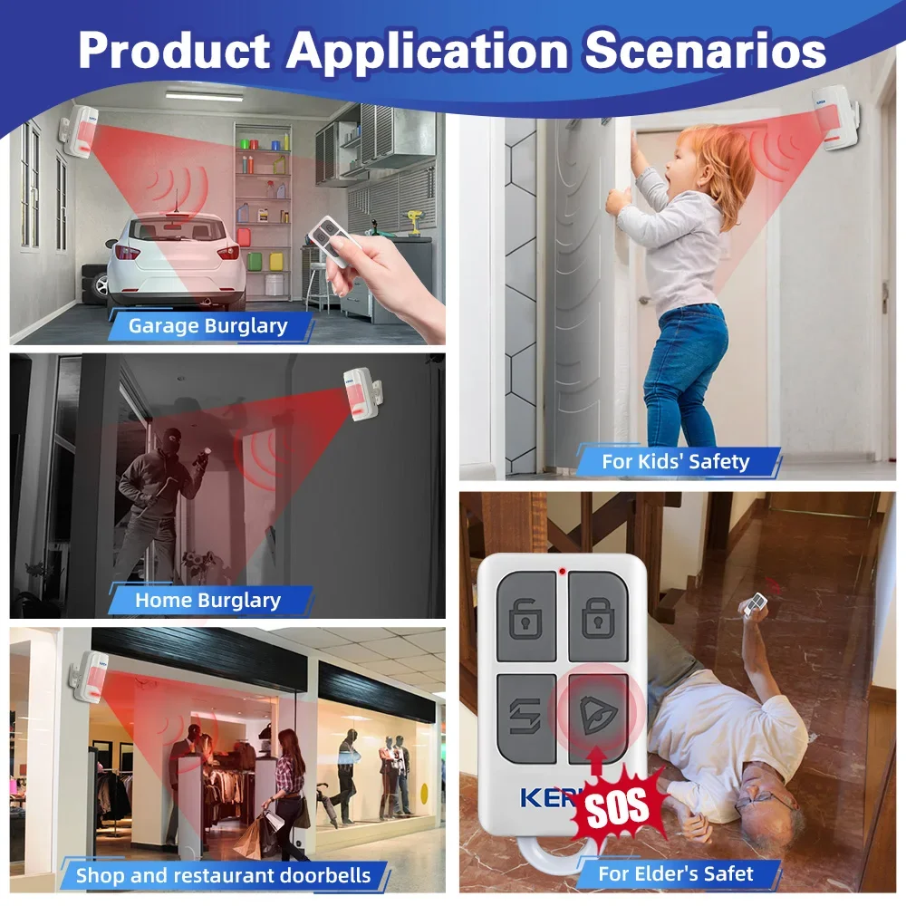 Kerui pir alarme de movimento com controle remoto sem fio 433mhz sensor de movimento infravermelho detector alarme/campainha dois modos sos para idosos casa