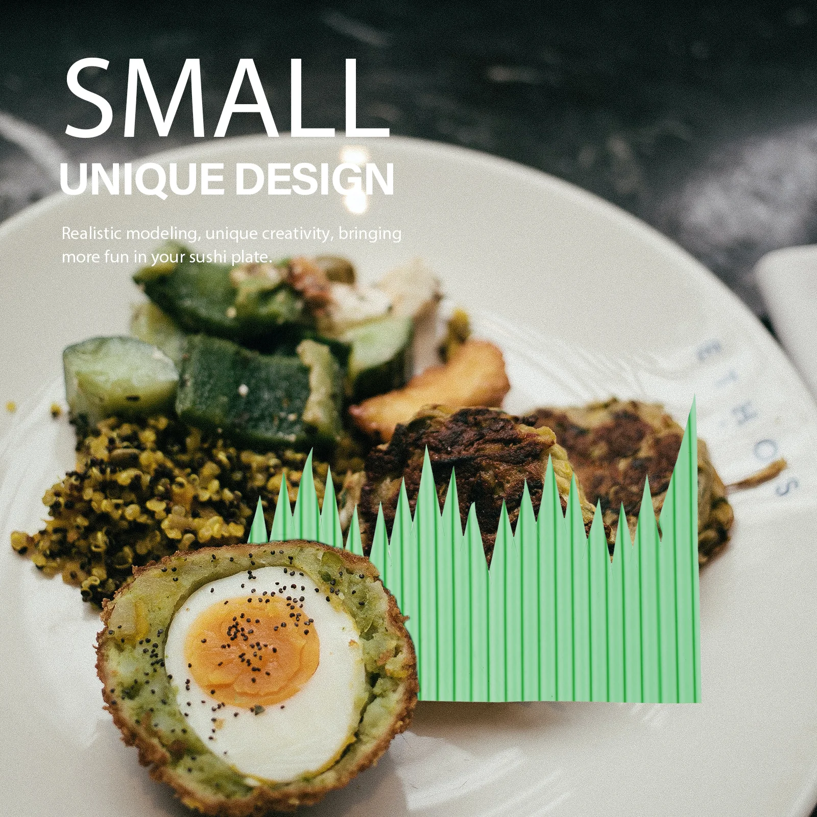 

1000pcs Decorative Realistic Resin Leaf Fake Sushi Grass For Sushi Plate Dish Ornament Sashimi Platter Leaf Reusable Grass