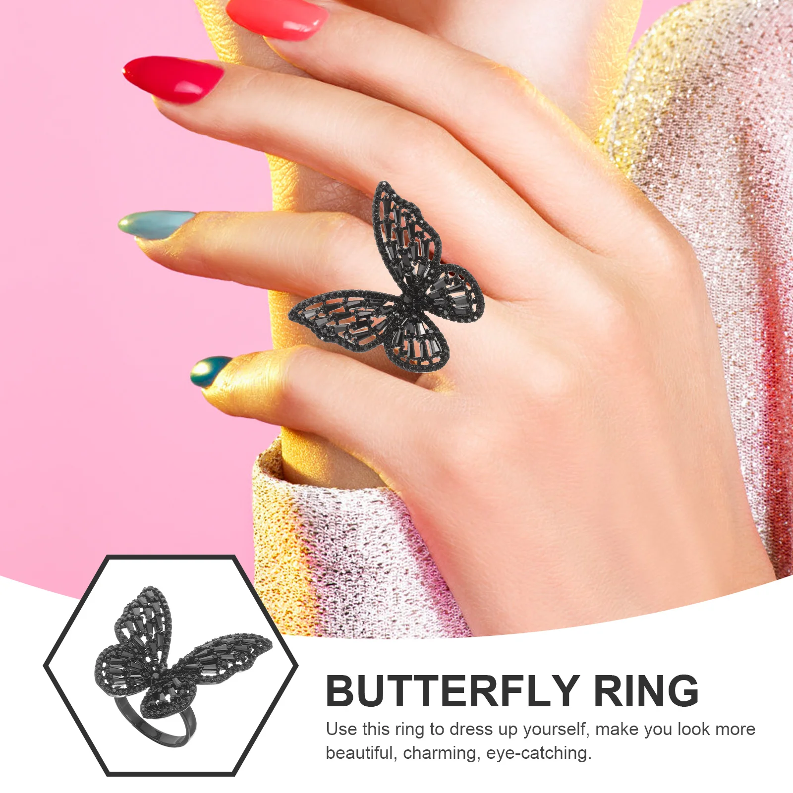 

Sparkling Zircon Butterfly Open Ring Adjustable Women Jewelry Trendy Chic Accessory Gift Butterfly Ring Rings Aesthetic