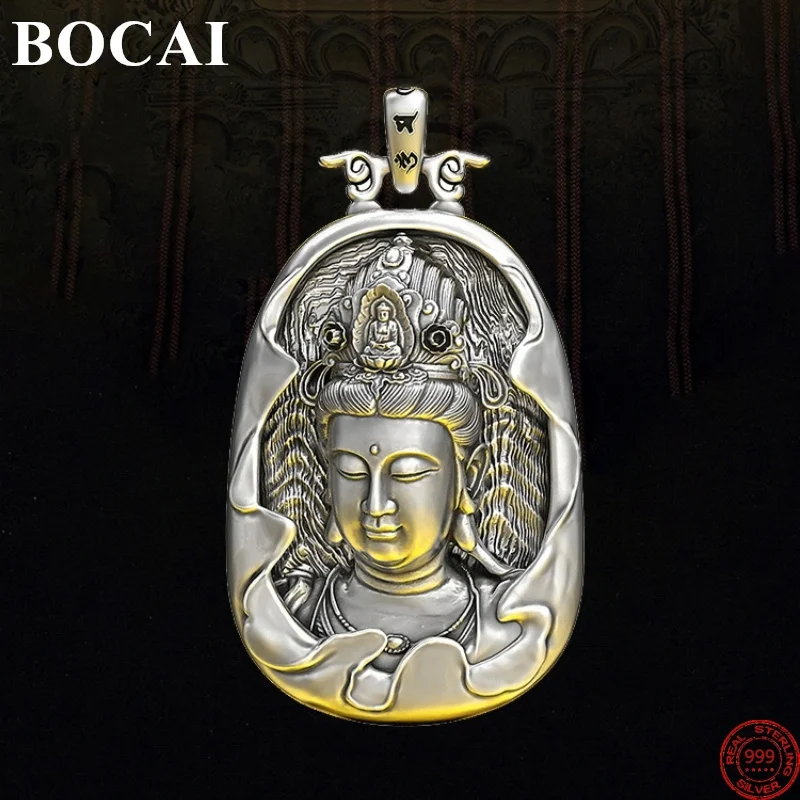 BOCAI S999 Sterling Silver Pendants for Women Men New Fashion Avalokitesvara Buddha Argentum Amulet  Jewelry Wholesale