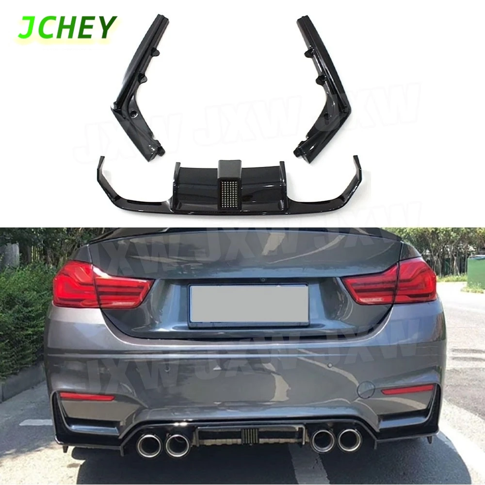 

JCHEY Rear Diffuser Spoiler With LED Light Side Splitters Canards Flaps Car Body Kits for BMW F80 M3 F82 F83 M4 2014-2019 Car