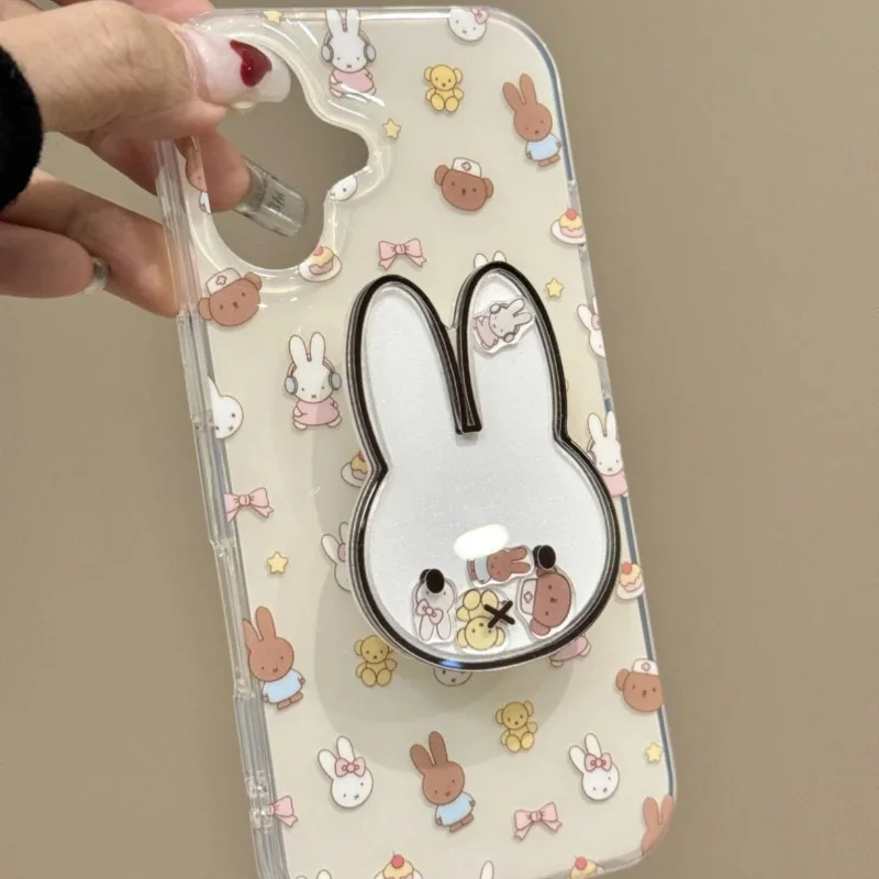 Nuevo Kawaii Miffy lindo soporte pintado funda de teléfono de dibujos animados Material de silicona anticaída aplicable a iPhone 16 15 14 13 12 11 Pro Max