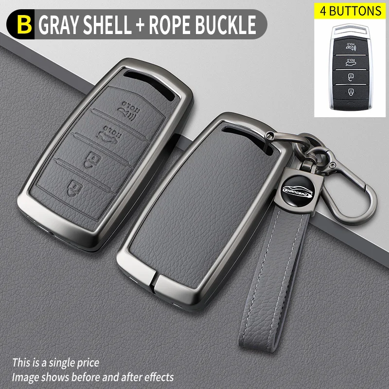 Metal lederen auto smart key case hoes voor HYUNDAI 2020 Genesis G70 G80 EQ900 G90 4 knoppen auto sleutel beschermhoes accessoires