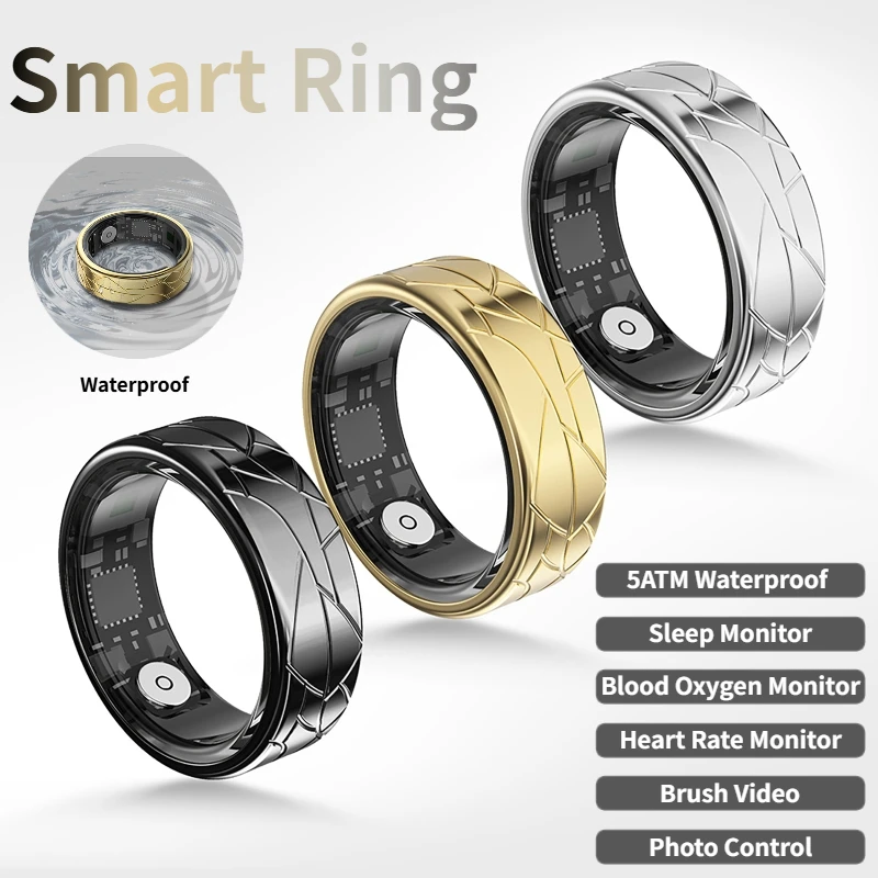 Smart Ring Men Women, Heart Rate and Blood Oxygen Monitor, 5ATM Waterproof, Multi-sport Mode,Photo Control Brush Video