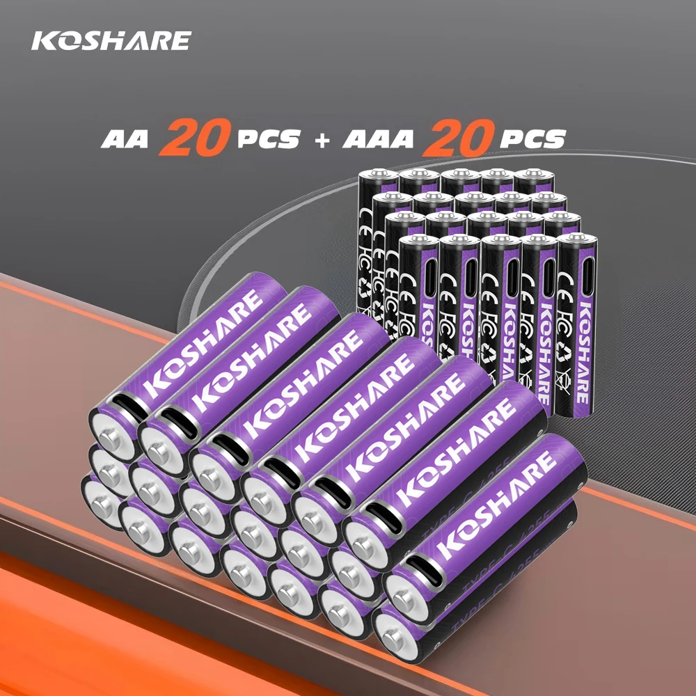 

KOSHARE Li-ion AAA and AA Rechargeable Batteries USB Lithium-ion 4255mWh 1.5V AA Rechargeable Batteries+1000mWh 1.5V AAA Battery