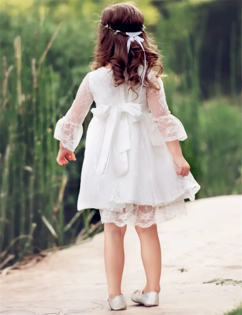 First Communion Gowns White Angel Flower Girl Dresses Tulle Lace Appliques Diamond Belt Long Sleeve For Wedding Kids Birthday