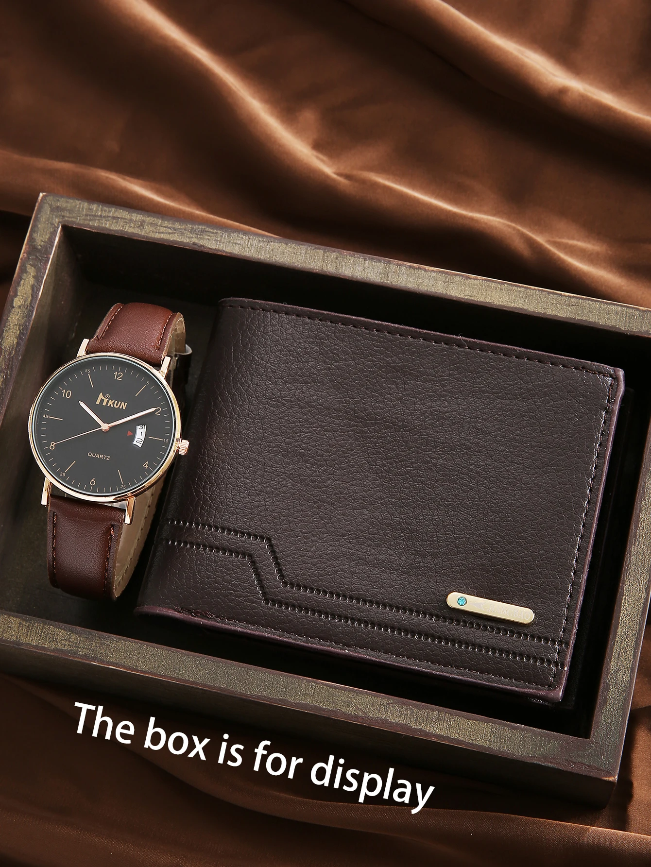 

2pcs Fashionable Simple Brown Versatile Analog Watch Portable Wallet Card Case, suitable for daily travel