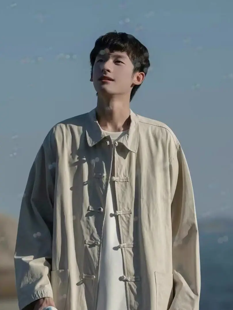 

Loose Fit Collar irt Men's Pure Color Button up Chinese Sle Spring Autumn New Faion College Sle Retro National Wind