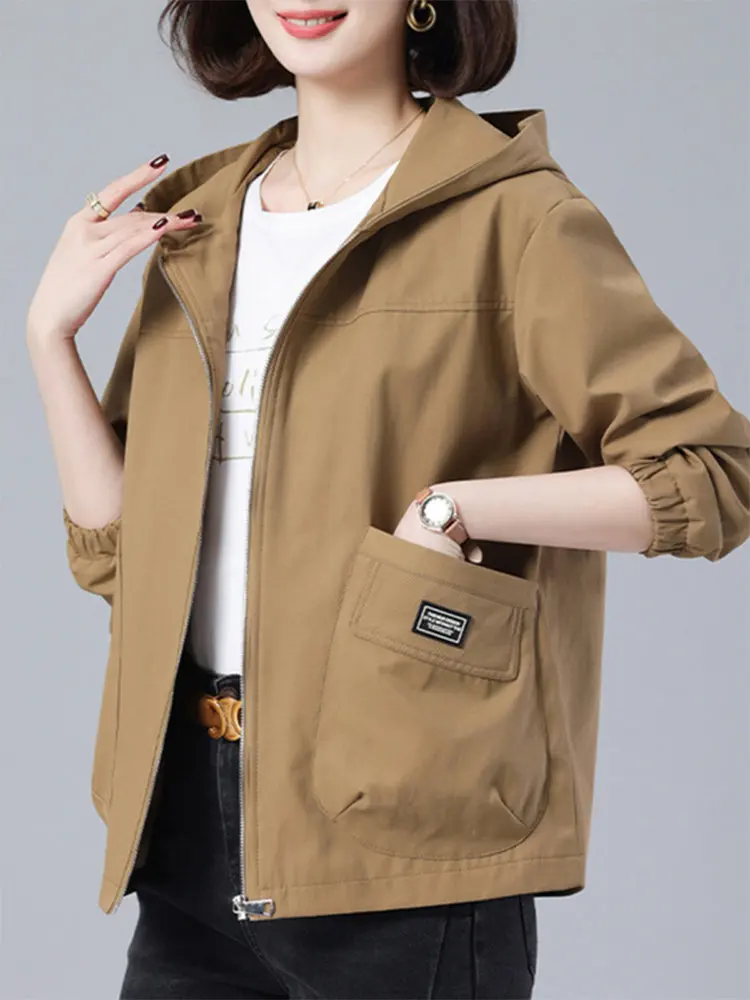 

Faionable ort Casual Women's Jaet Spring 2026 Loose Mom Sle Coat Sli Hooded Top Ele Versatile Long Sve Zipper